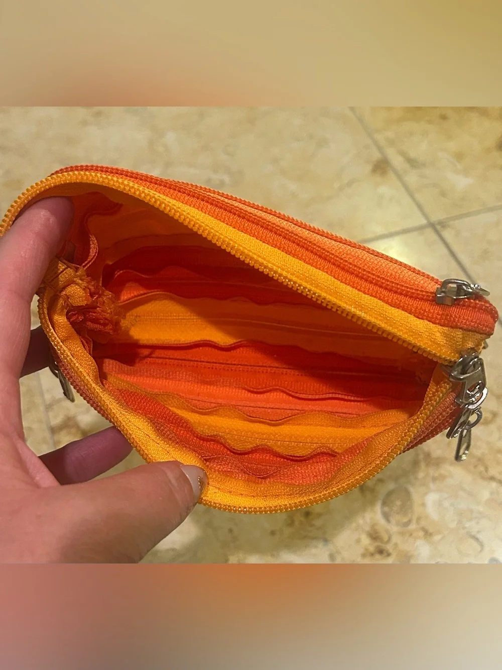 Striped Two Tone Orange 7 Zipper Pouch